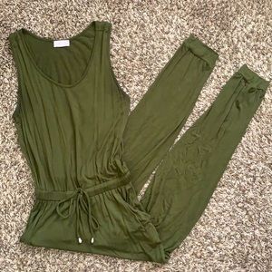 Pink Lily olive green tank jumpsuit